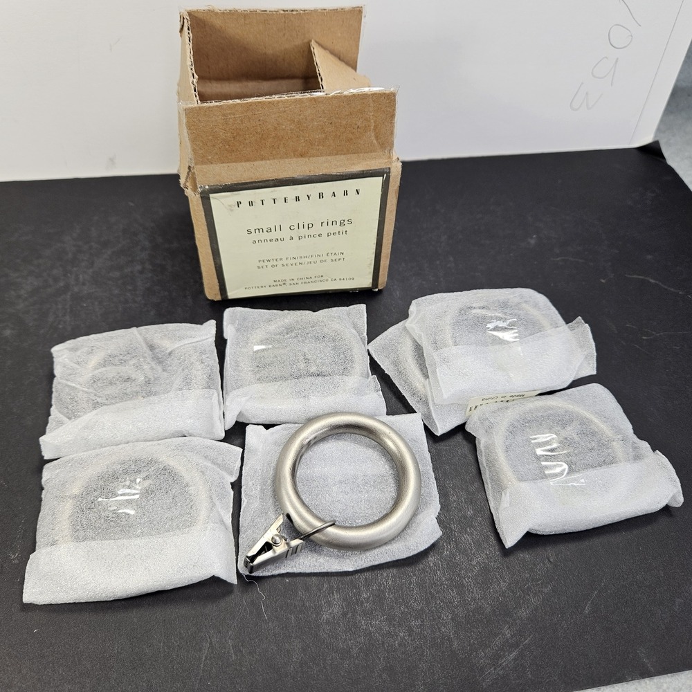 Pottery Barn Curtain Classic Clip Rings Set of 7 Pewter Small 2 Inch New